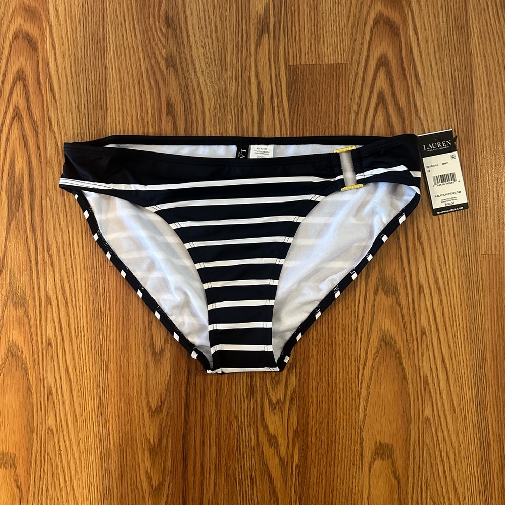 LAUREN RALPH LAUREN Lurex Stripe Black Ring Front Hipster Bottom Size 10